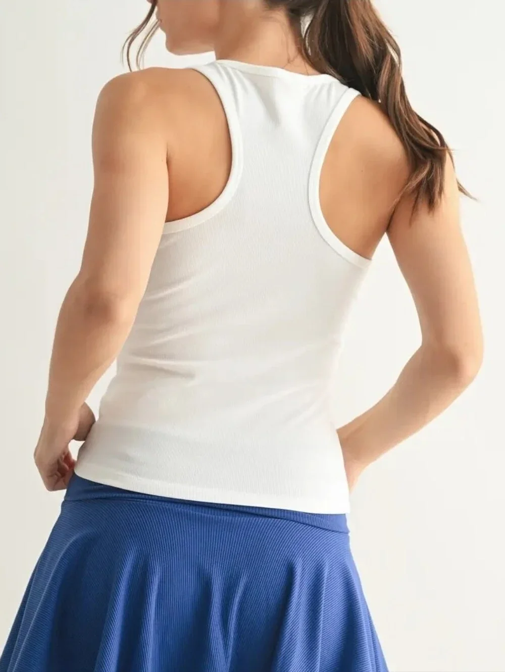 Mono B White Ribbed Racerback Tank Top - Picture 2 of 2